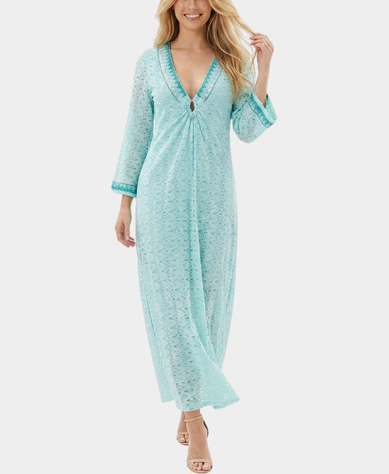 
Printed Maxi Dress w/ Metallic Detail in LIGHT BLUE view 1