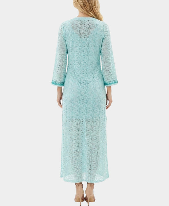 
Printed Maxi Dress w/ Metallic Detail in LIGHT BLUE view 2
