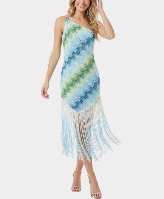 
Printed Dress w/ Fringe in BLUE/GREEN view 1