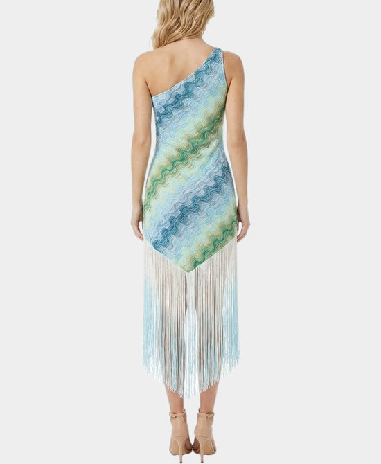 
Printed Dress w/ Fringe in BLUE/GREEN view 2