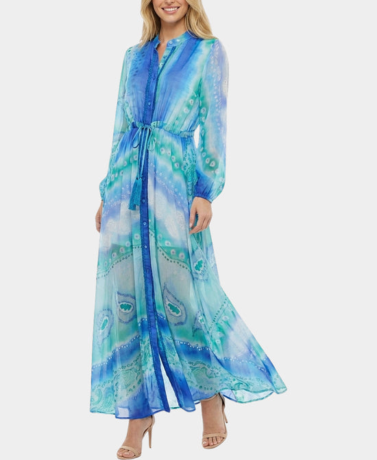 
Printed Maxi Swim Cover-Up in BLUE MULTI view 1