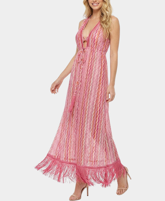 
Printed Swim Cover-Up w/ Fringe in PINK MULTI view 1