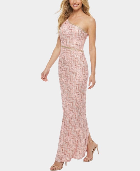 
Printed Maxi Dress w/ Metallic Trim in PINK MULTI view 1
