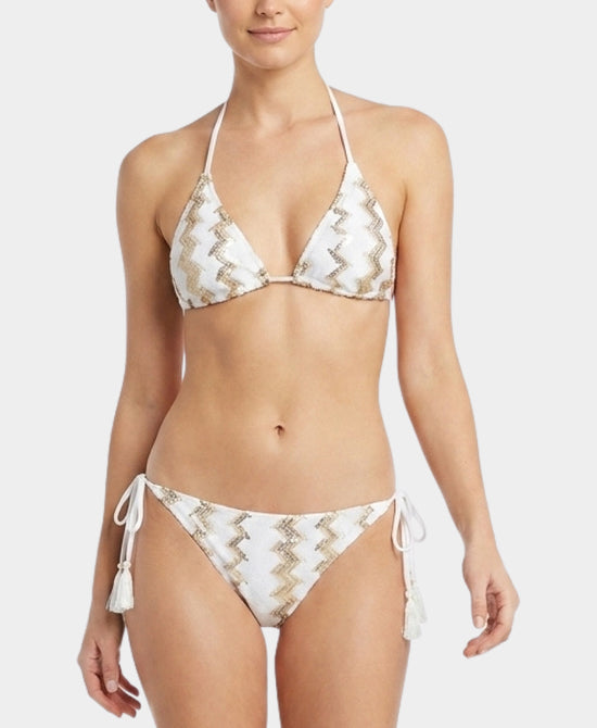 
Printed Triangle Bikini w/ Tassels - 2 Pc Set in WHITE MULTI view 1