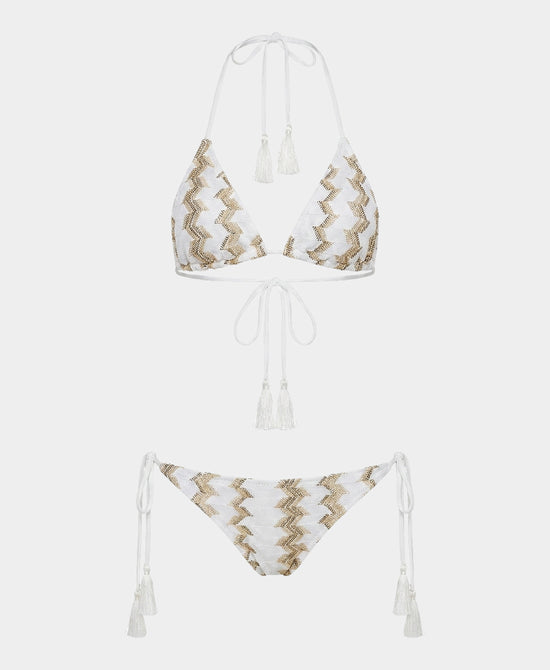 
Printed Triangle Bikini w/ Tassels - 2 Pc Set in WHITE MULTI view 2