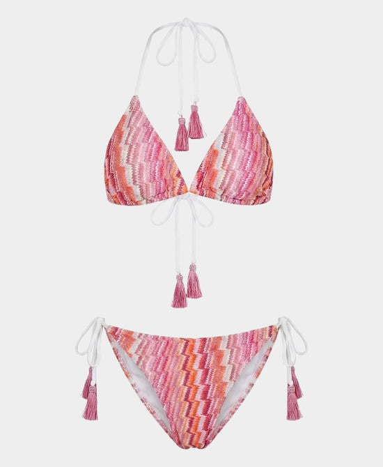 
Printed Triangle Bikini w/ Tassels - 2 Pc Set in FUCHSIA MULTI view 2