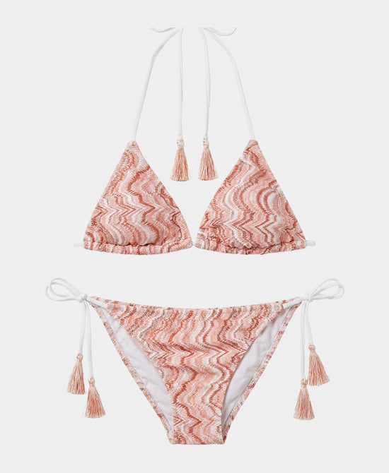 
Printed Triangle Bikini w/ Tassels - 2 Pc Set in PINK MULTI view 2