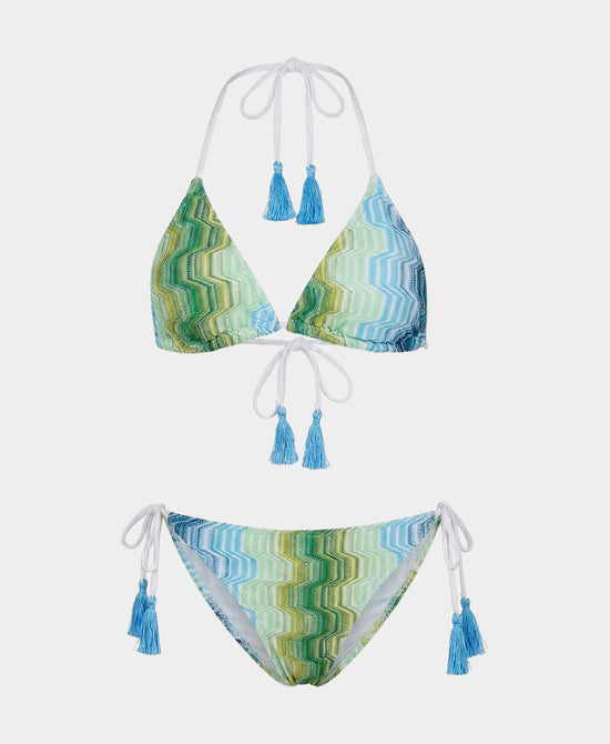 
Printed Triangle Bikini w/ Tassels - 2 Pc Set in GREEN/BLUE view 2