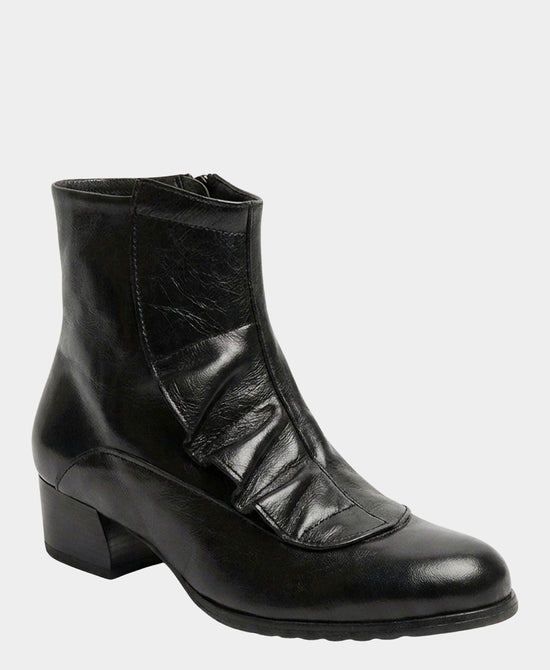 
Leather Side Ruffle Bootie in BLACK view 1