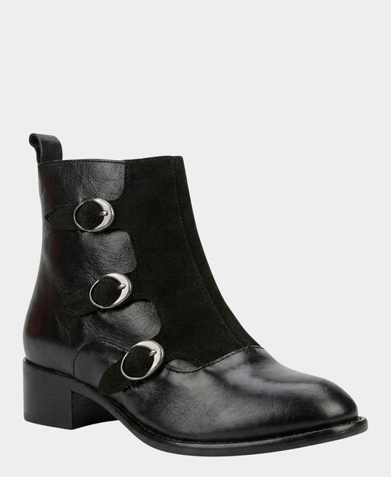 
Leather & Suede Triple Buckle Bootie in BLACK view 1