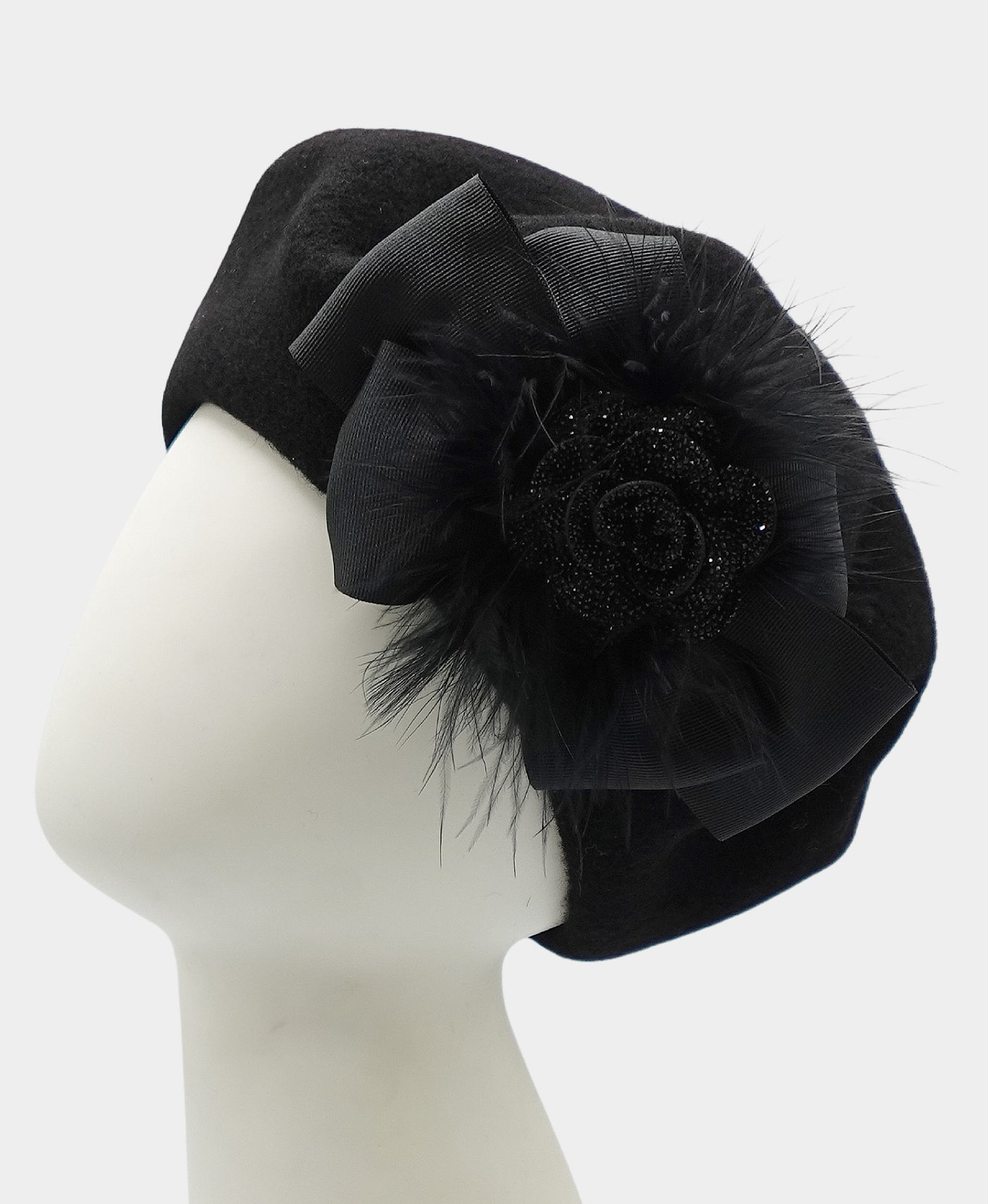 Wool Beret w/ Feathers view 1