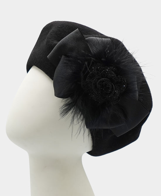 Wool Beret w/ Feathers view 