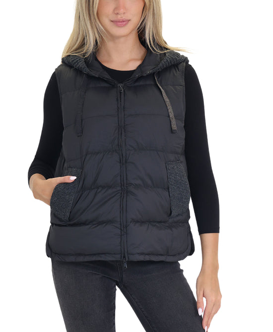 Down Puffer Vest w/ Knit Hood view 