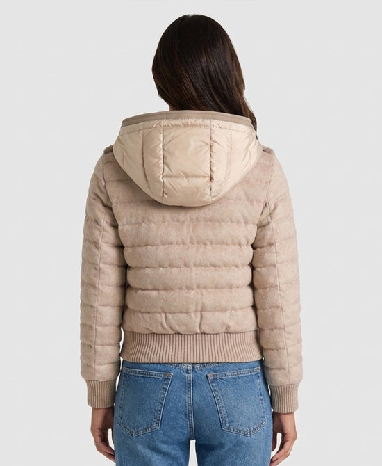 
Cashmere Blend Down Puffer Jacket w/ Mink Fur Trim & Hood in BEIGE view 2