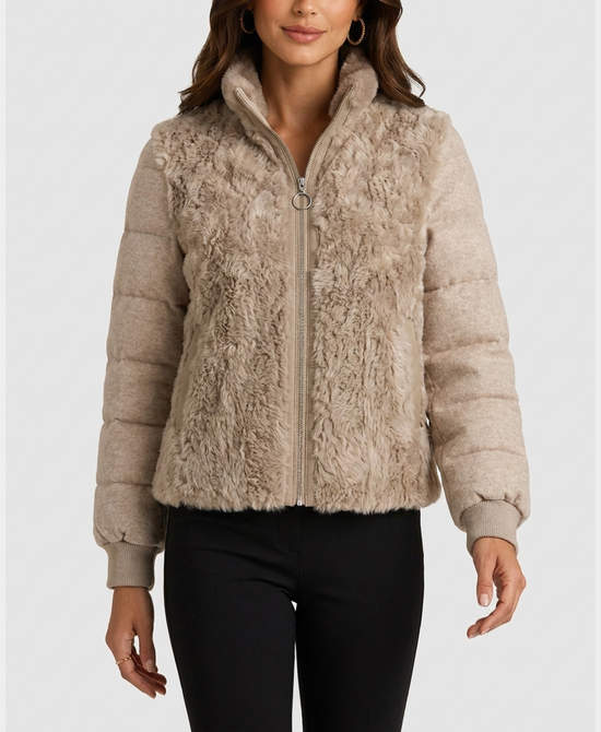 
Fur & Down Puffer Jacket w/ Mink Fur Trim in BEIGE view 1