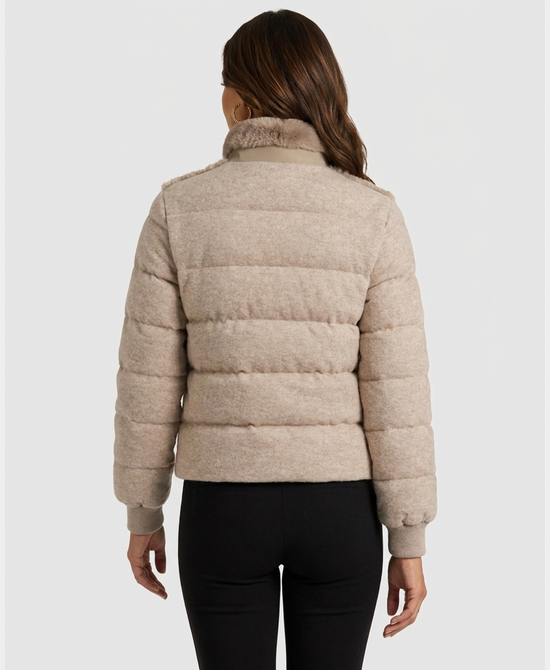 
Fur & Down Puffer Jacket w/ Mink Fur Trim in BEIGE view 2