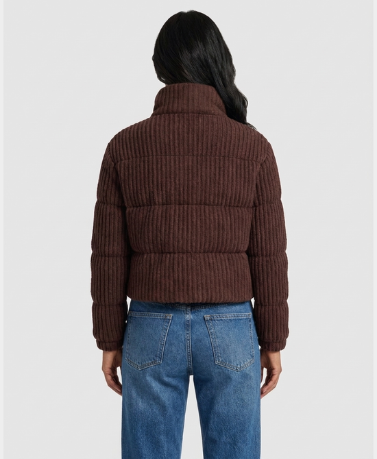 
Down Puffer Jacket w/ Mink Fur & Knit Trim in BROWN view 2