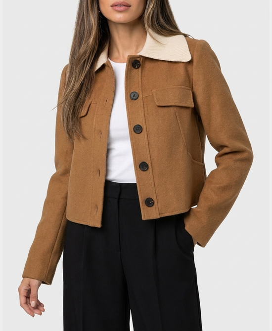 
Cashmere Blend Jacket w/ Knit Collar in CAMEL view 1