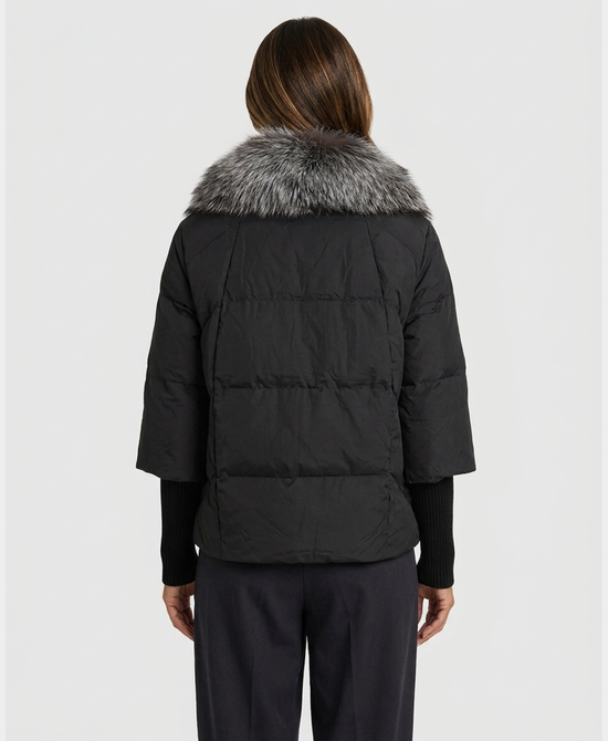 
Down Puffer Jacket w/ Fox Fur Trim in BLACK/SILVER view 2