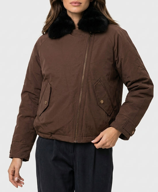 
Down Jacket w/ Fox Fur Trim in BROWN view 1