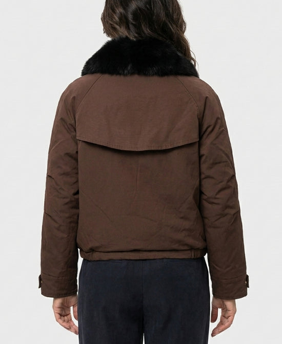 
Down Jacket w/ Fox Fur Trim in BROWN view 2