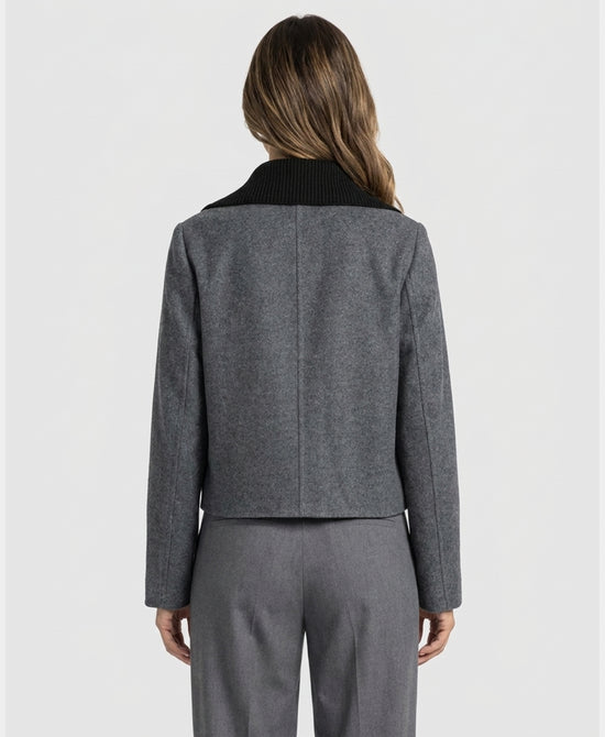 
Cashmere Blend Jacket w/ Knit Collar in DARK GREY view 2
