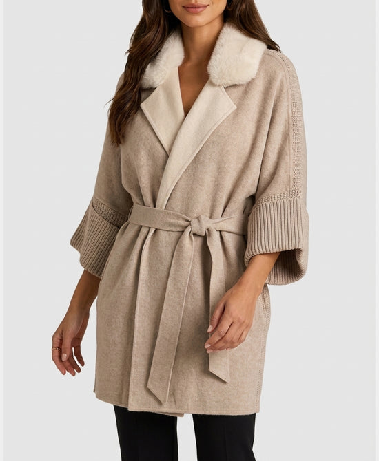 
Cashmere Blend Jacket w/ Knit & Mink Trim in TAUPE/CREAM view 1