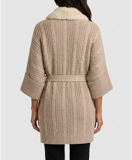 
Cashmere Blend Jacket w/ Knit & Mink Trim in TAUPE/CREAM view 2