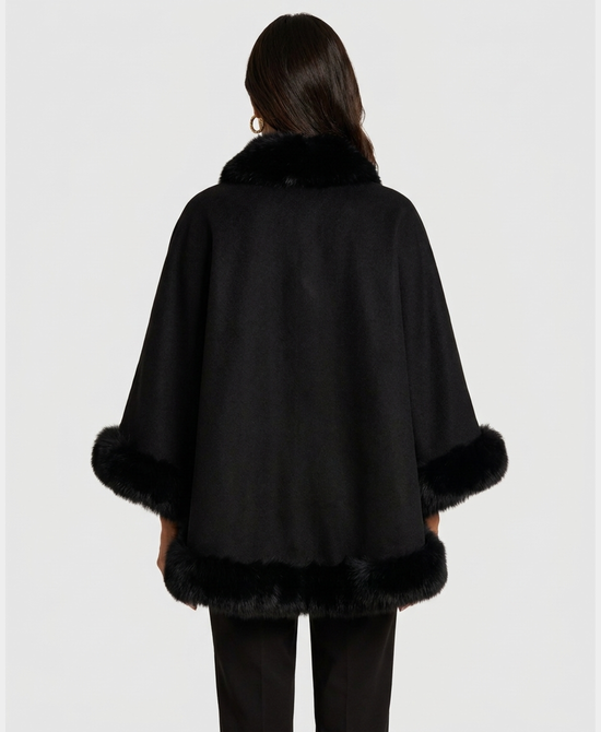 
Cashmere Blend Cape w/ Fox Fur Trim in BLACK view 2