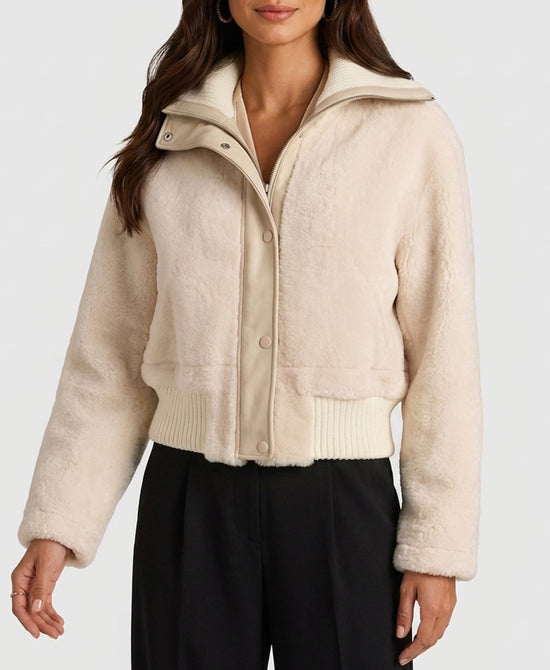 
Shearling & Knit Bomber Jacket in IVORY view 1