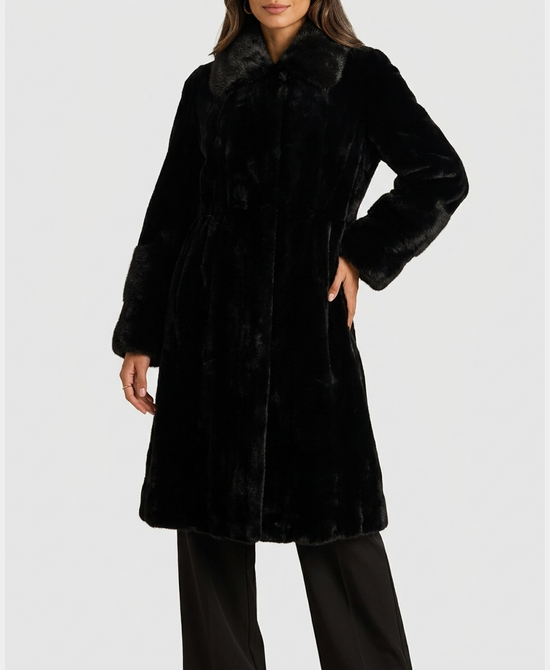 
Fur Coat w/ Mink Fur Trim in BLACK view 1