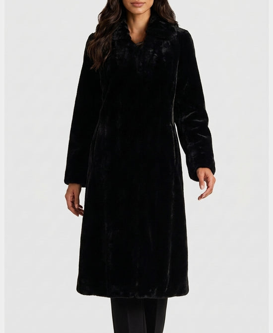 
Fur Coat w/ Mink Fur Trim in BLACK view 1