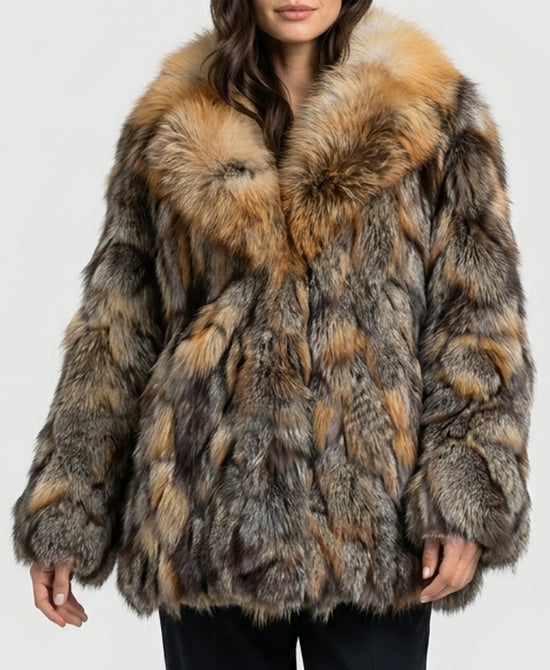 
Pieced Fox Fur Jacket in CAMEL MULTI view 1