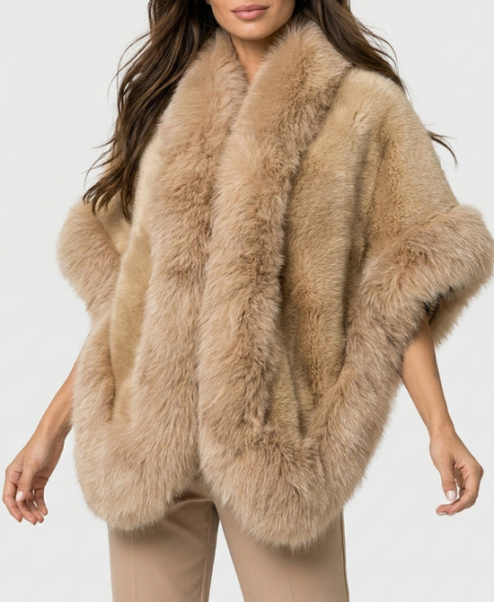 
Mink Fur Shawl w/ Fox Fur Trim in CAMEL view 1