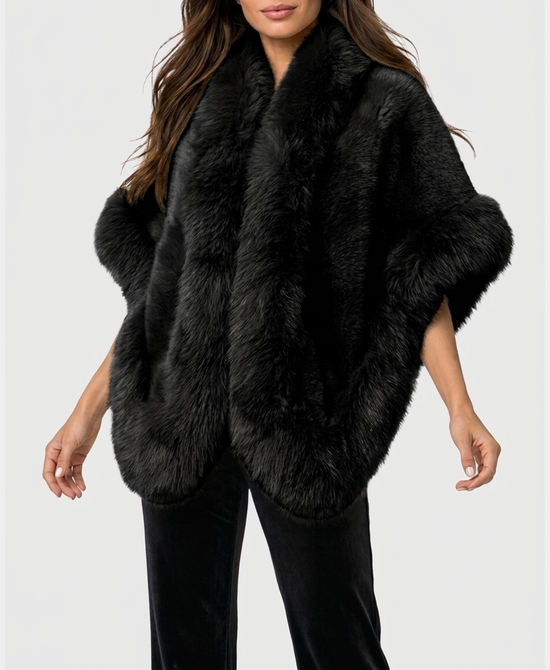 
Mink Fur Shawl w/ Fox Fur Trim in BLACK view 1