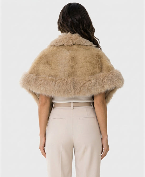 
Mink Fur Shawl w/ Fox Fur Trim in CAMEL view 2