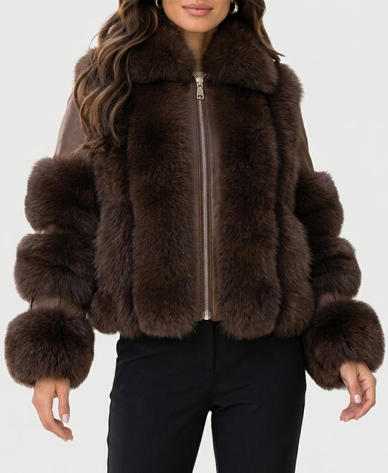 
Fox Fur & Leather Jacket in BROWN view 1