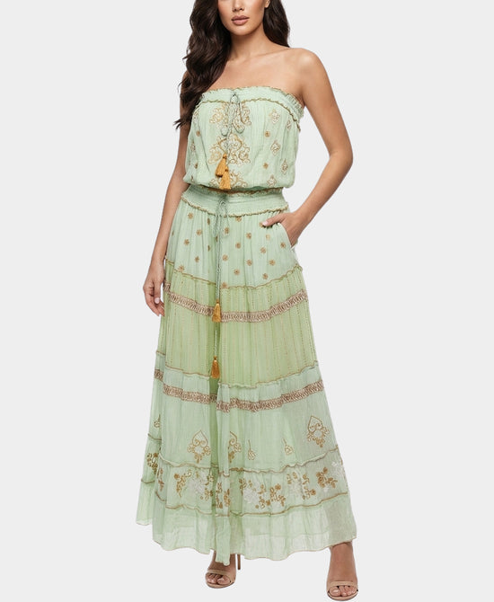 
Embroidered Top & Maxi Skirt - 2 Pc Set in GREEN view 1