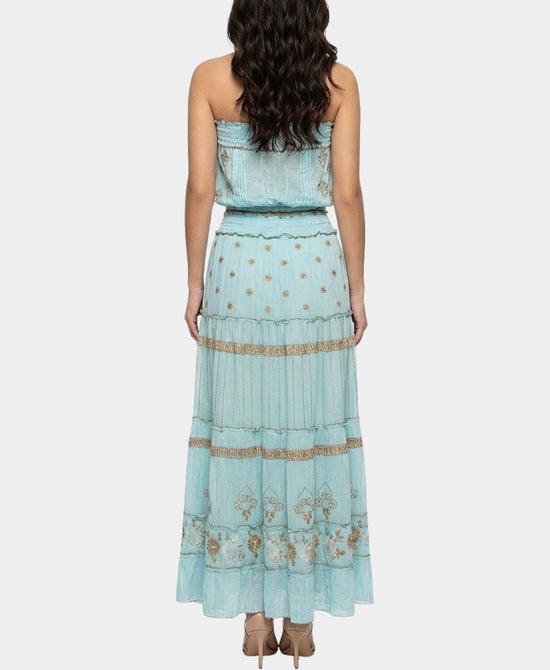 
Embroidered Top & Maxi Skirt - 2 Pc Set in TURQUOISE view 2