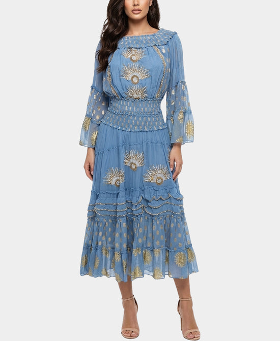 
Embroidered Top & Midi Skirt - 2 Pc Set in BLUE view 1