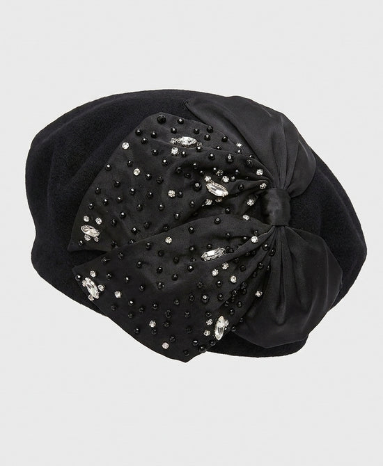 
Wool Beret w/ Jeweled Bow in BLACK view 2