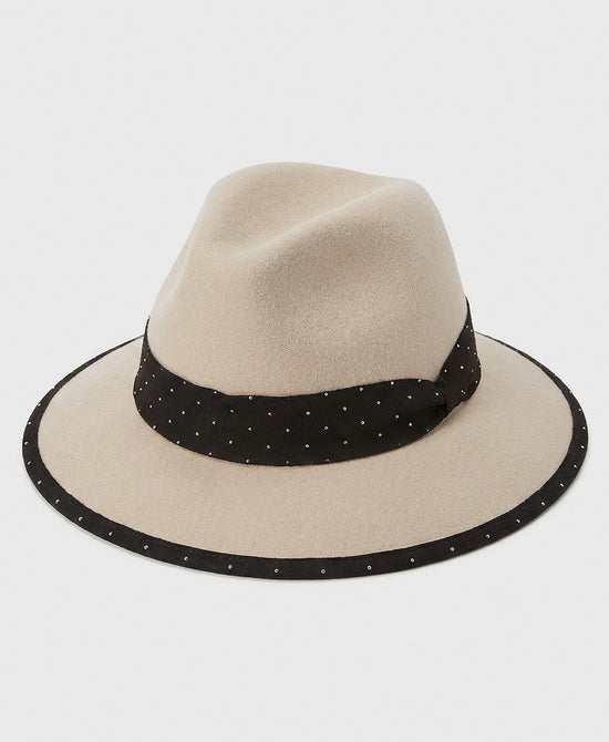 
Wool Fedora w/ Crystal Band in BEIGE/BLACK view 2