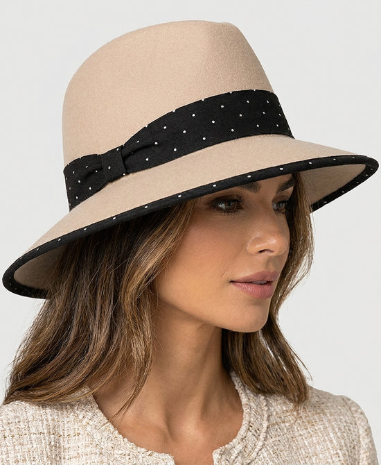 
Wool Fedora w/ Crystal Band in BEIGE/BLACK view 1