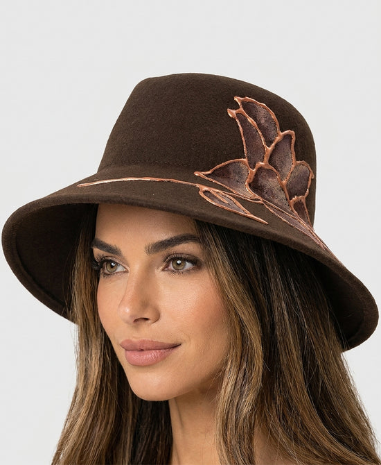 
Wool Fedora w/ Abstract Flower in BROWN view 1