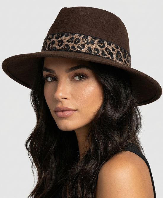 
Wool Fedora w/ Animal Print Band in CACAO view 1