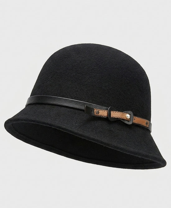 
Wool Fedora w/ Faux Leather Band in BLACK view 2