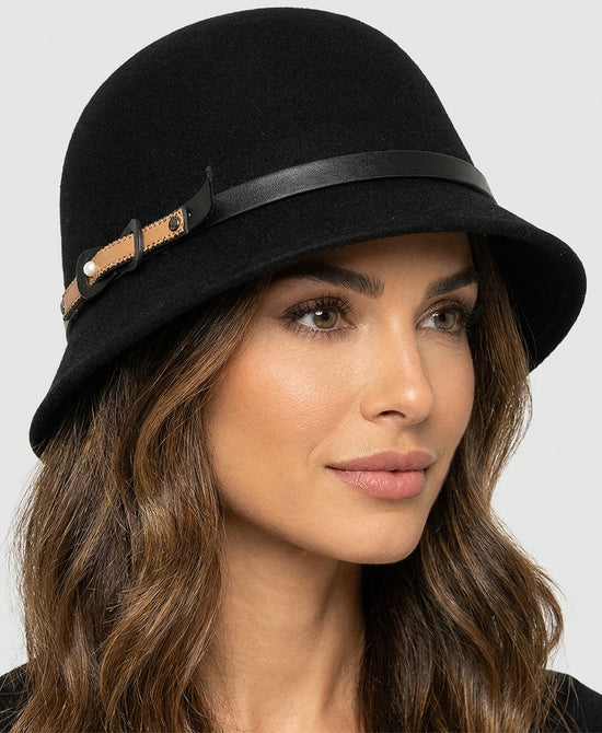 
Wool Fedora w/ Faux Leather Band in BLACK view 1