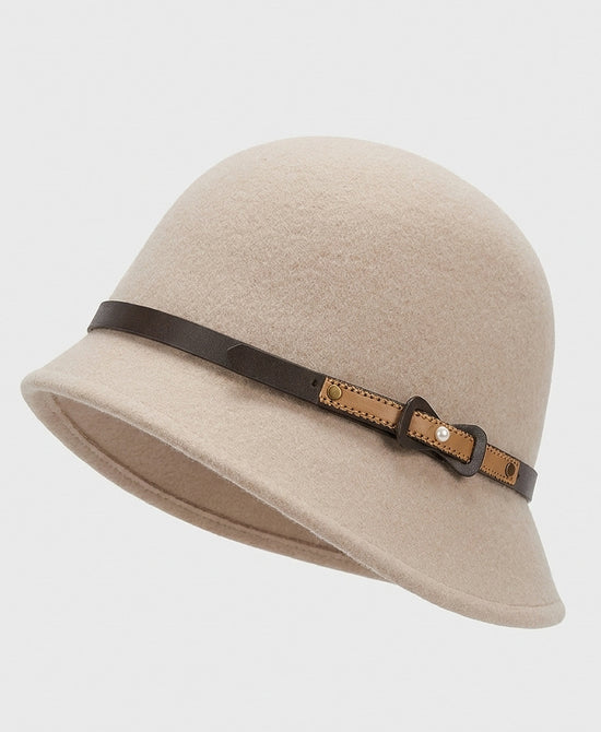 
Wool Fedora w/ Faux Leather Band in BEIGE view 2