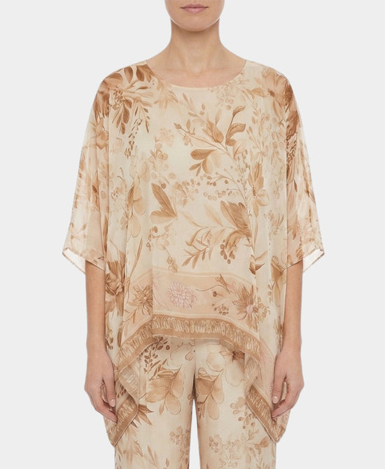 
Floral Silk Top in BEIGE/APRICOT view 1
