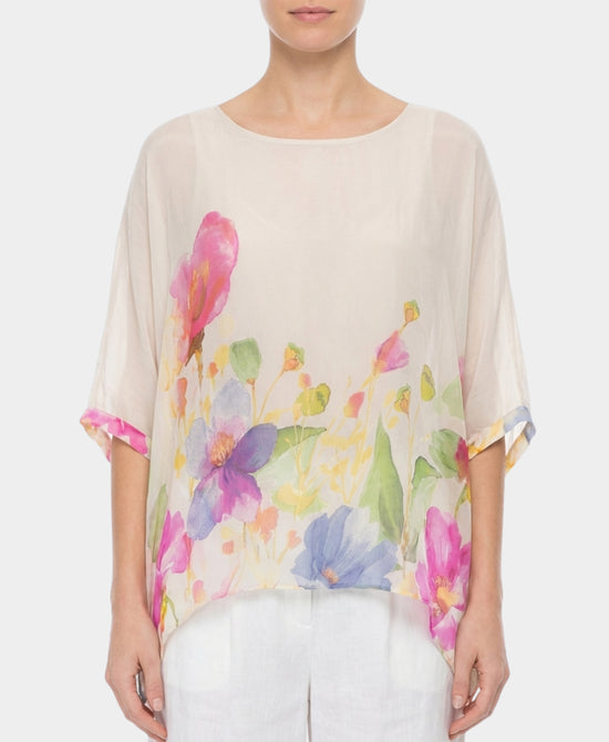 Floral Print Silk Top view 1